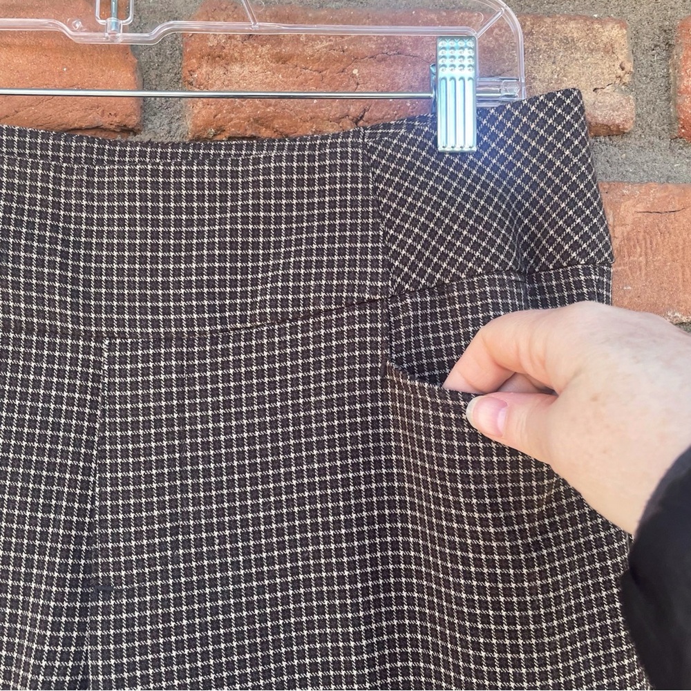 Christopher & Banks Brown Micro-plaid Pull-on Strait Leg Pants Dark Academia - Picture 4 of 10